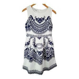 Justyle Womens Indie Blue White Sleeveless Zip Back Dress Size Small